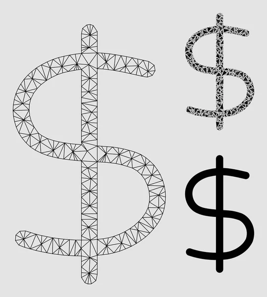 美元矢量网格雕刻模型和三角形马赛克图标 — 图库矢量图片