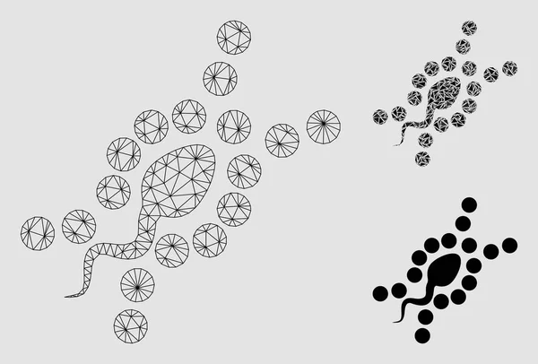Векторная сетевая модель сети репликации ДНК и икона мозаики треугольника — стоковый вектор