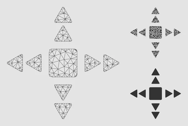 Modèle de réseau de maille vectorielle de triangles de direction et icône de mosaïque de triangle — Image vectorielle