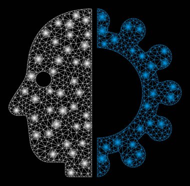 Flare Spotlar ile parlak Mesh 2D cyborg Head