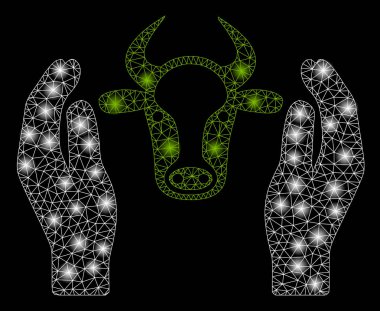 Flaş Spotlar ile parlak Mesh tel çerçeve sığır kafa bakım eller