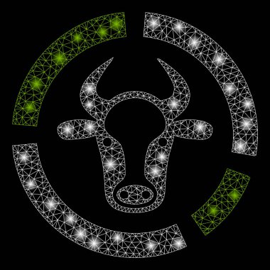 Işık Spotlar ile parlak Mesh tel çerçeve Cow diyagramı