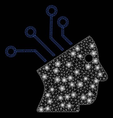 Hafif Spotlar ile parlak kafes tel çerçeve cyborg beyin devresi