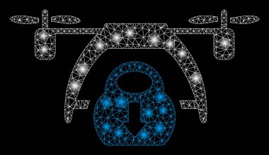 Işık spotları ile parlak kafes tel çerçeve drone boşaltma