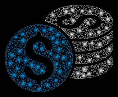 Parlama Spotlar ile parlak mesh ağ dolar sikke yığını