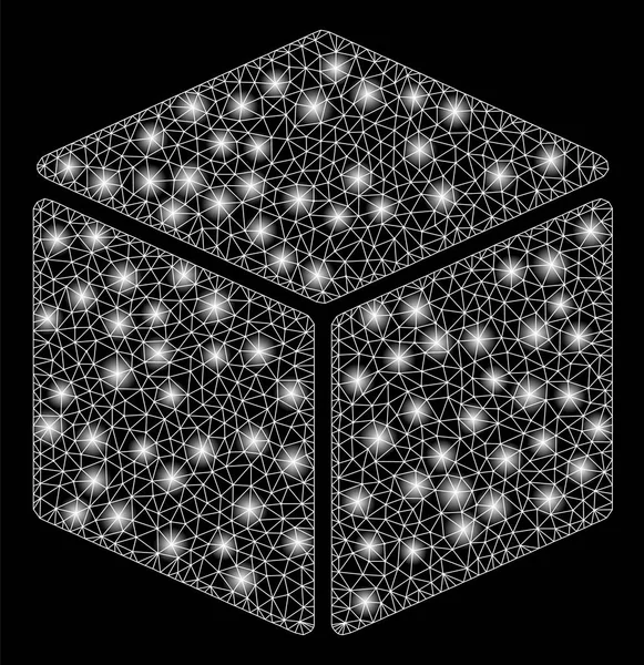 Cubo 2D de malla brillante con puntos de destello — Vector de stock