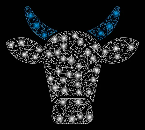 Vaca de red de malla brillante con puntos de luz — Vector de stock