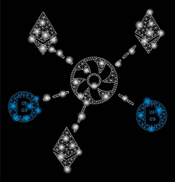 Helle Mesh 2d Kryptowährungsmixer Rotor mit hellen Flecken — Stockvektor