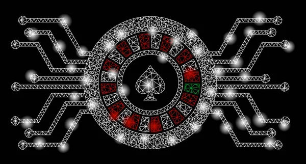 Roleta digital brilhante do casino da carcaça da malha com pontos do flash — Vetor de Stock
