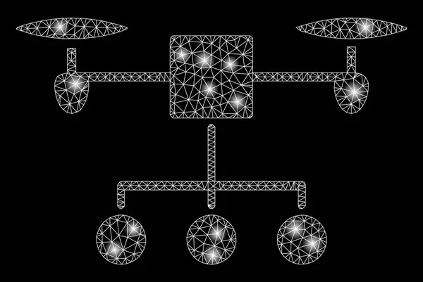 Distribuzione di droni di rete a maglia luminosa con punti di flare — Vettoriale Stock
