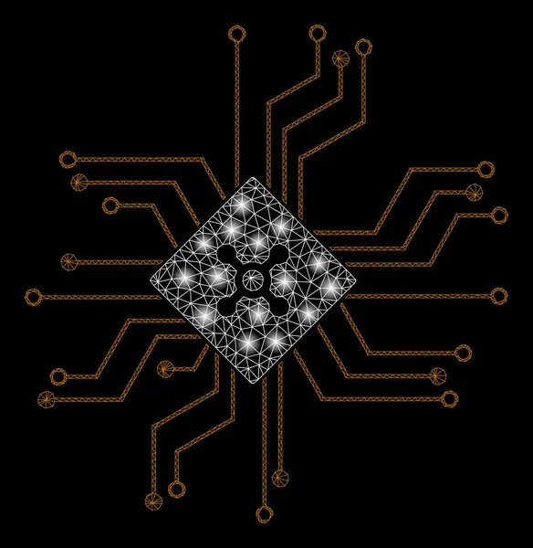 Circuit de roulette numérique 2D de maille lumineuse avec des taches éclair — Image vectorielle