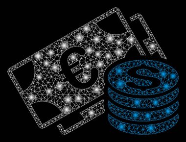 Parlak kafes karkas dolar ve flare Spotlar ile Euro nakit