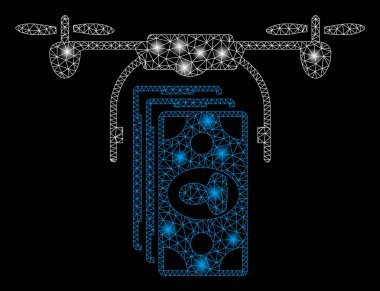 Parlak kafes tel çerçeve drone banknotlar ışık Spotlar ile ödeme