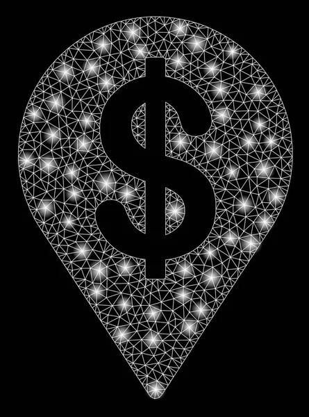 Pointeur lumineux de carte de maille 2D Dollar avec des taches éclair — Image vectorielle