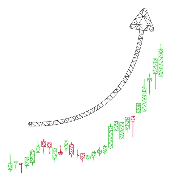 Illustrazione della maglia vettoriale della struttura poligonale di tendenza di crescita del grafico del candeliere — Vettoriale Stock