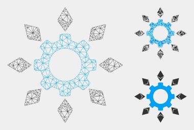Ethereum Configuration Gear Vector Mesh Tel Çerçeve Modeli ve Üçgen Mozaik Simgesi