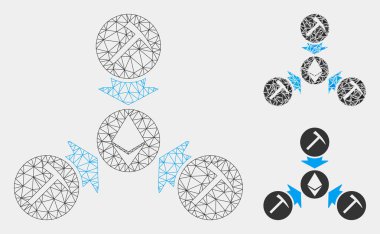 Ethereum Madencilik Havuzu Vektör Örgü Tel Çerçeve Modeli ve Üçgen Mozaik Simgesi