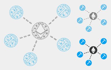 Ethereum Madencilik Havuzu Vektör Örgü Tel Çerçeve Modeli ve Üçgen Mozaik Simgesi