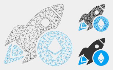 Ethereum Rocket Vector Mesh Tel Çerçeve Modeli ve Üçgen Mozaik Simgesi