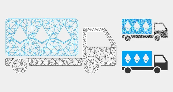 Ethereum Delivery Car Vector Mesh Carcass Model and Triangle Mosaic Icon
