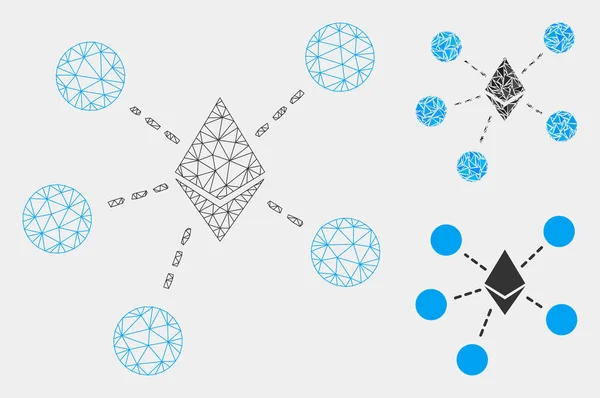Ethereum Netzstruktur Vektornetz 2d Modell und Dreieck Mosaik-Symbol — Stockvektor