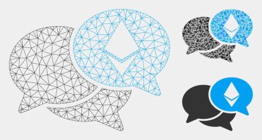 Ethereum Webinar Mesajlar Vektör Örgü Tel Çerçeve Modeli ve Üçgen Mozaik Simgesi