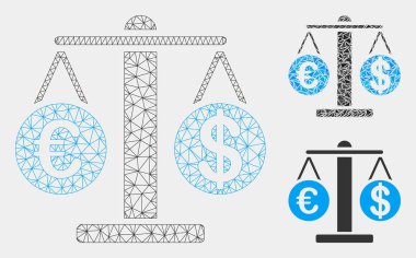 Euro ve Dolar Ölçekler Vektör Örgü Karkas Modeli ve Üçgen Mozaik Simgesi