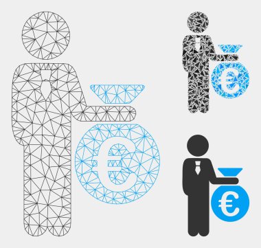 Euro Banker Vektör Örgü Tel Çerçeve Modeli ve Üçgen Mozaik Simgesi