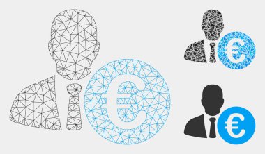 Euro Banker Vektör Örgü Tel Çerçeve Modeli ve Üçgen Mozaik Simgesi