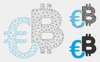 Euro Bitcoin Sembolleri Vektör Örgü Tel Çerçeve Modeli ve Üçgen Mozaik Simgesi