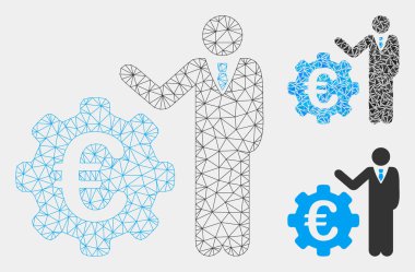 Euro İşadamı Vektör Örgü Tel Çerçeve Modeli ve Üçgen Mozaik Simgesi