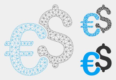 Euro Dolar Para Birimi Vektör Örgü Tel Çerçeve Modeli ve Üçgen Mozaik Simgesi