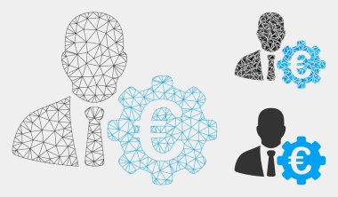 Euro Ekonomist Vektör Örgü Ağ Modeli ve Üçgen Mozaik Simgesi