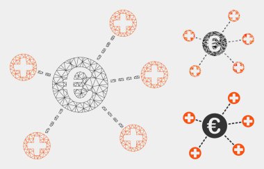 Euro Medikal Linkler Vektör Örgü Tel Çerçeve Modeli ve Üçgen Mozaik Simgesi