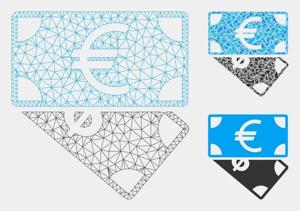 Euro en dollar bankbiljetten vector mesh draad frame model en driehoek mozaïek pictogram — Stockvector