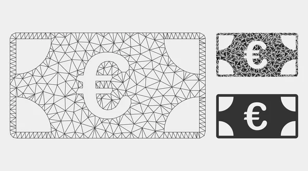 Euro Banknote Vector Mesh Network Modello e Triangolo Mosaico Icona — Vettoriale Stock