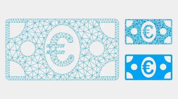 Modelo de carcaça de malha de vetor de notas euro e ícone de mosaico de triângulo —  Vetores de Stock