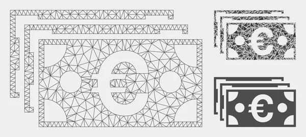 Modèle de carcasse de maille vectorielle de billets en euros et icône de mosaïque de triangle — Image vectorielle