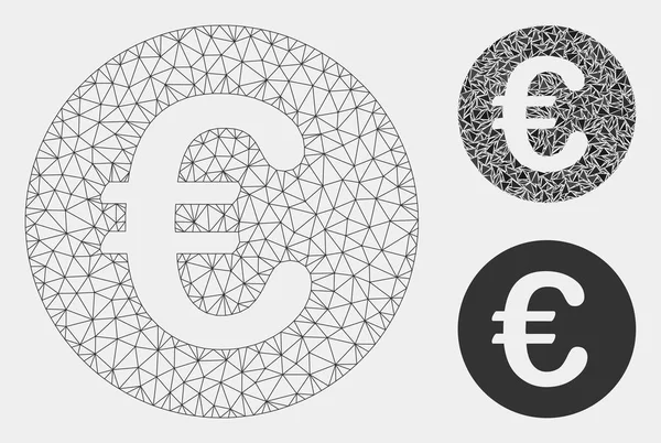 Euro Coin Vector Mesh Wire Frame Model e Triangle Mosaic Icon — Vettoriale Stock