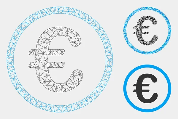 Euro Coin Векторна сітка Дріт Рамка Модель і трикутник Мозаїчна піктограма — стоковий вектор