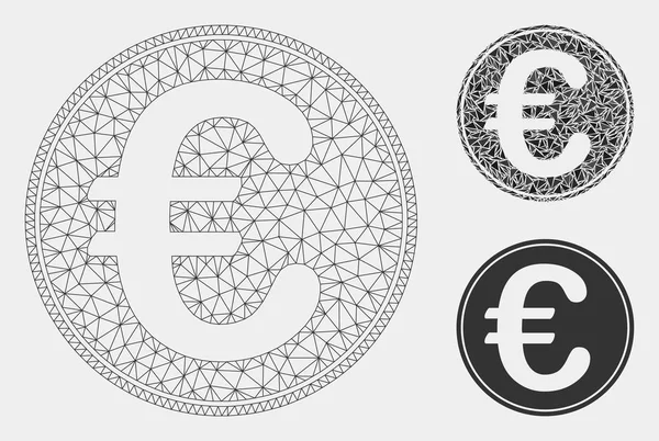 Euro Coin Vector Mesh Network Modelo e Triângulo Mosaico Ícone — Vetor de Stock