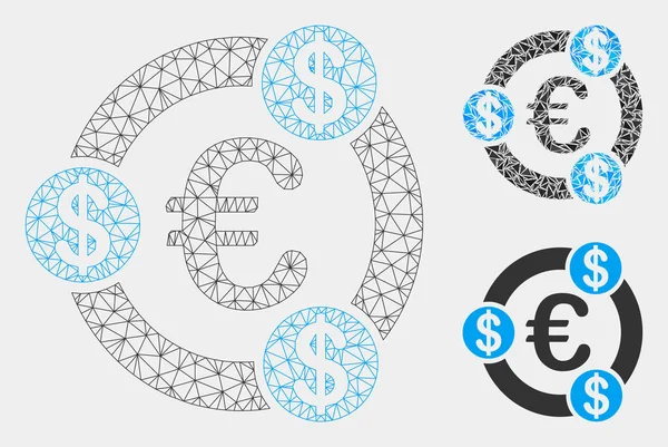 Euro Collaboration financière Modèle de réseau de maillage vectoriel et icône de mosaïque de triangle — Image vectorielle