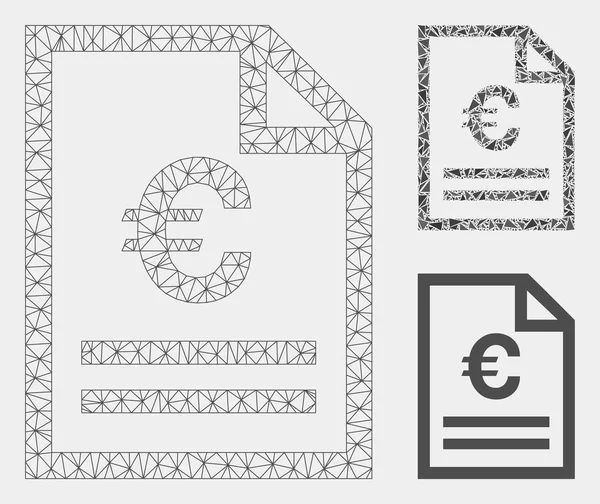 Euro faktura sida vektor mesh nätverk modell och triangel mosaik ikon — Stock vektor