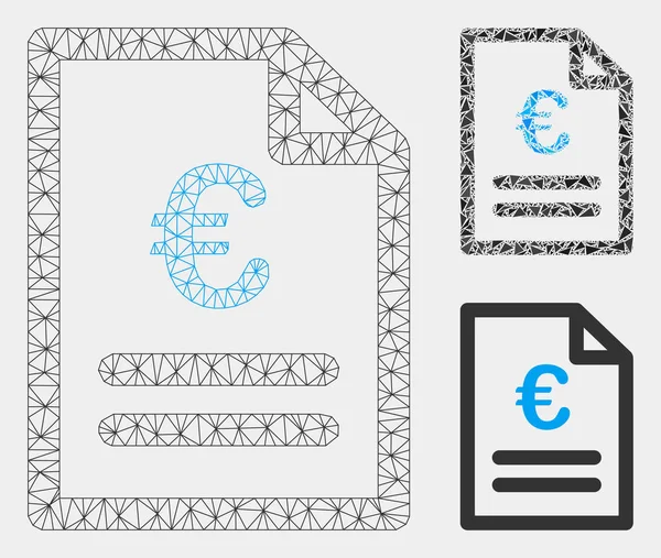 Modèle 2D de maille vectorielle de facture d'euro et icône de mosaïque de triangle — Image vectorielle