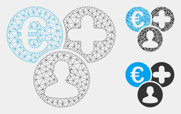 Euro zdravotní urychlené vektorové síťoviny 2D model a trojúhelníková Mozaiková ikona — Stockový vektor