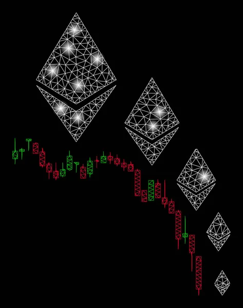 Bright mesh 2D Ethereum deflation diagram med ljus fläckar — Stock vektor