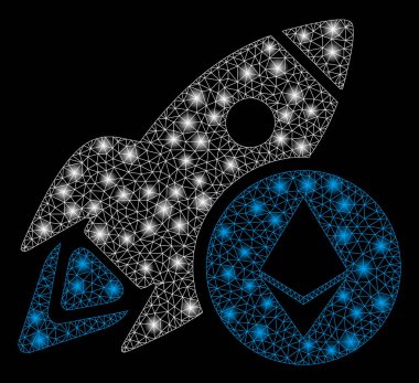 Işık Lekeleri ile Parlak Örgü Tel Çerçeve Ethereum Roket