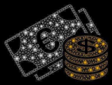 Flash Spotlu Parlak Kafes Tel Çerçeve Euro ve Dolar Nakit