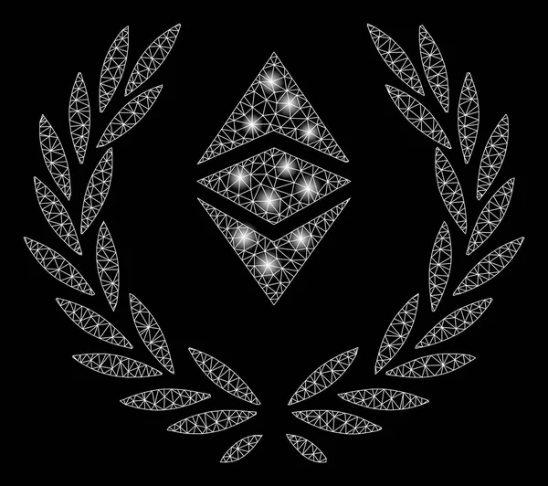 Couronne Laureal classique d'Ethereum de cadre de fil de maille lumineuse avec des taches de lumière — Image vectorielle