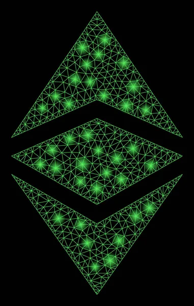 Carcasse en maille brillante Ethereum Classic avec des taches lumineuses — Image vectorielle